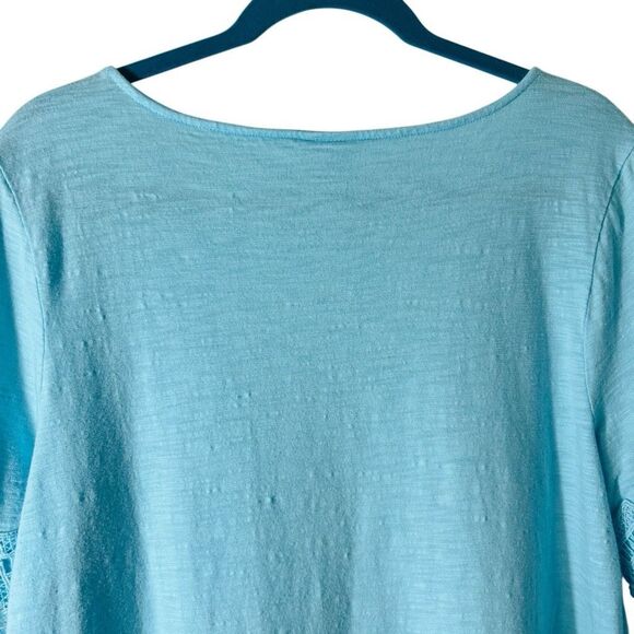 Chico’s L aqua blue wide lace trim slub short sleeve top (Chico’s size 2) - Picture 6 of 9